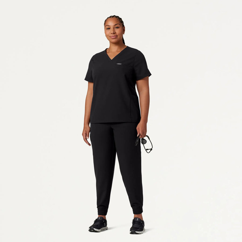 Jaanuu Scrubs Women's Magna 3-Pocket Scrub Top Black | scrub-supply.com