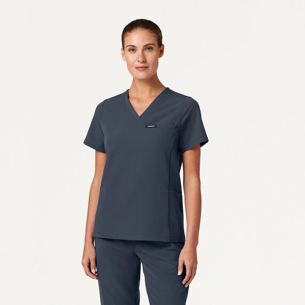 Jaanuu Scrubs Women's Magna 3-Pocket Scrub Top Carbon Gray | scrub-supply.com