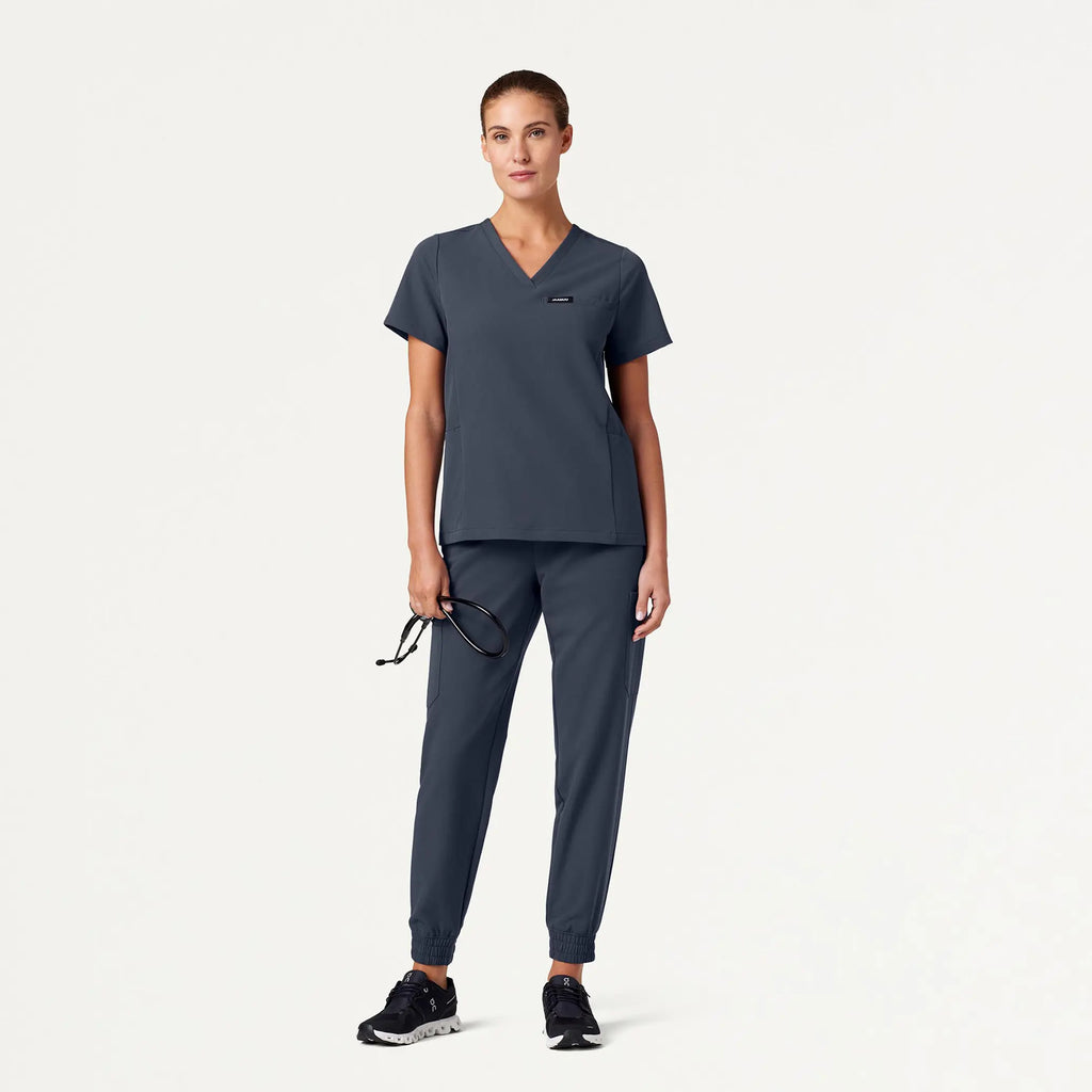 Jaanuu Scrubs Women's Magna 3-Pocket Scrub Top Carbon Gray | scrub-supply.com