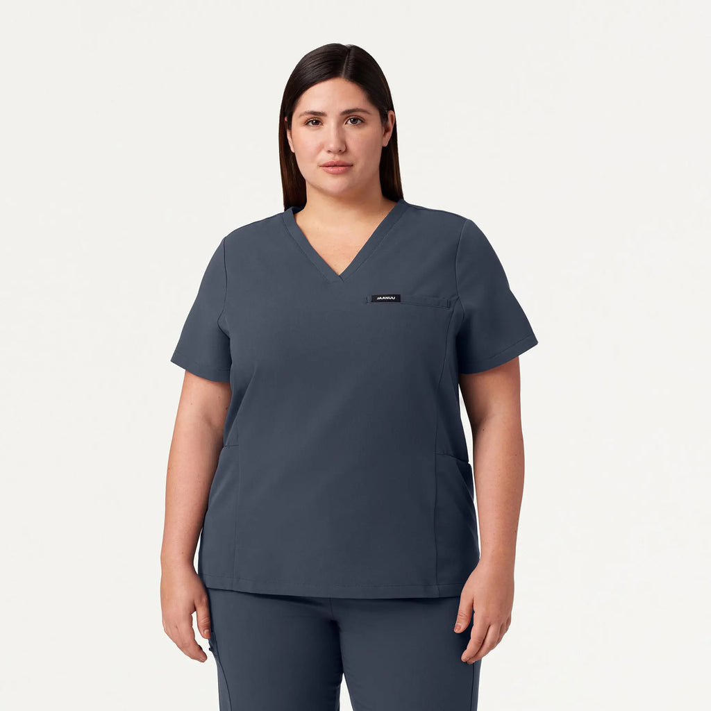 Jaanuu Scrubs Women's Magna 3-Pocket Scrub Top Carbon Gray | scrub-supply.com