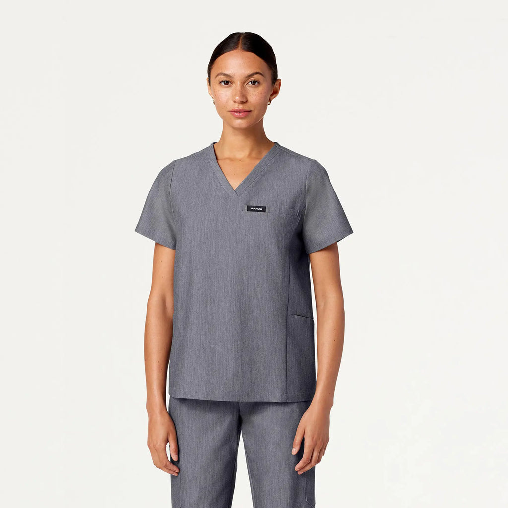 Jaanuu Scrubs Women's Magna 3-Pocket Scrub Top Heather Gray | scrub-supply.com