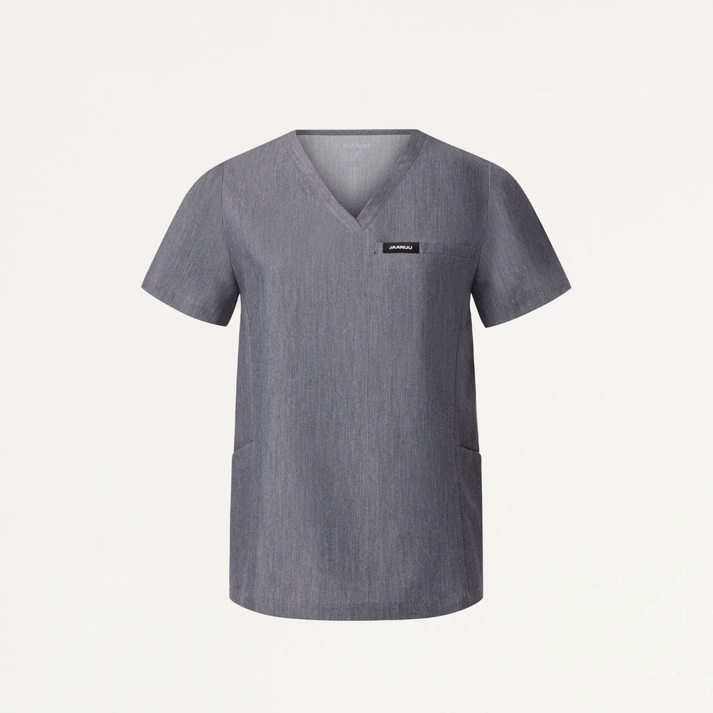 Jaanuu Scrubs Women's Magna 3-Pocket Scrub Top Heather Gray | scrub-supply.com