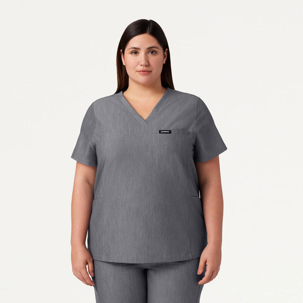 Jaanuu Scrubs Women's Magna 3-Pocket Scrub Top Heather Gray | scrub-supply.com