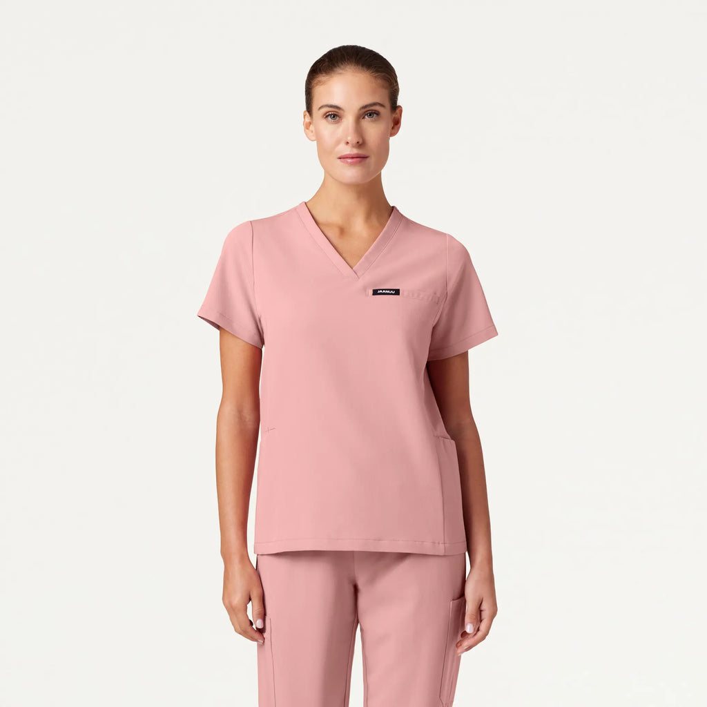 Jaanuu Scrubs Women's Magna 3-Pocket Scrub Top Mauve | scrub-supply.com