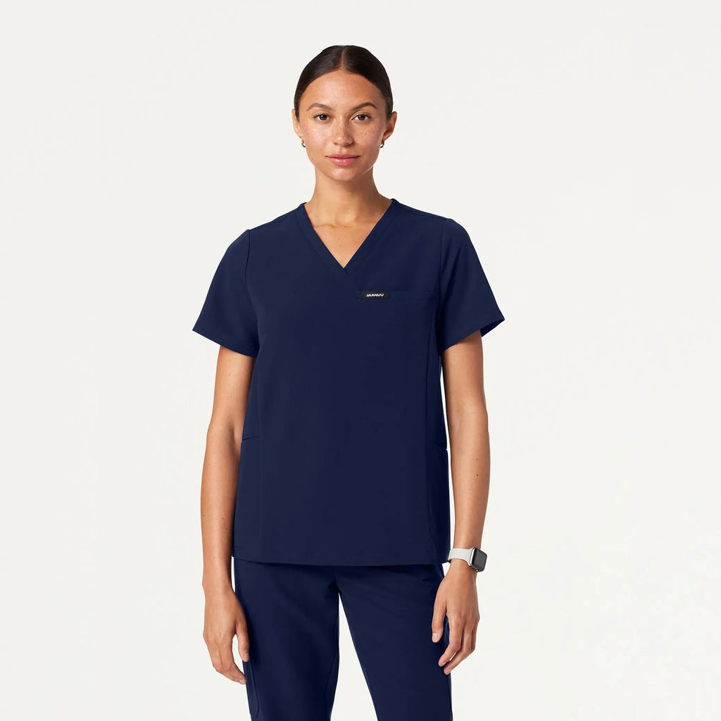 Jaanuu Scrubs Women's Magna 3-Pocket Scrub Top Midnight Navy | scrub-supply.com