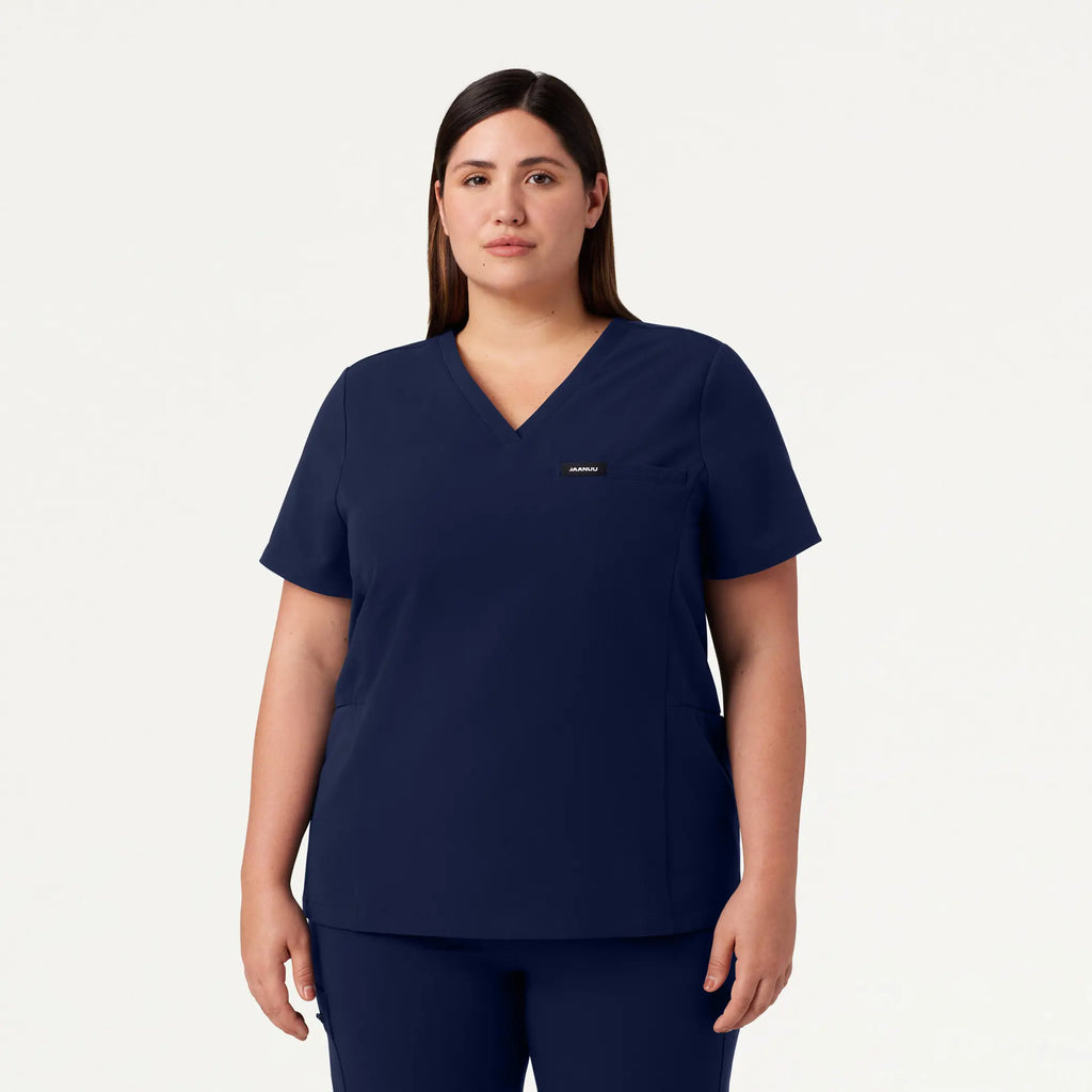 Jaanuu Scrubs Women's Magna 3-Pocket Scrub Top Midnight Navy | scrub-supply.com