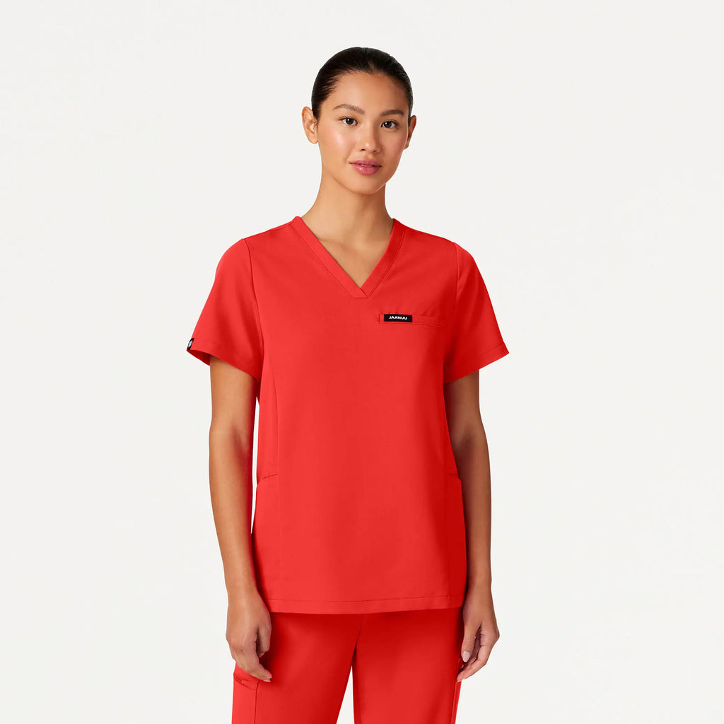 Jaanuu Scrubs Women's Magna 3-Pocket Scrub Top Solar Red | scrub-supply.com