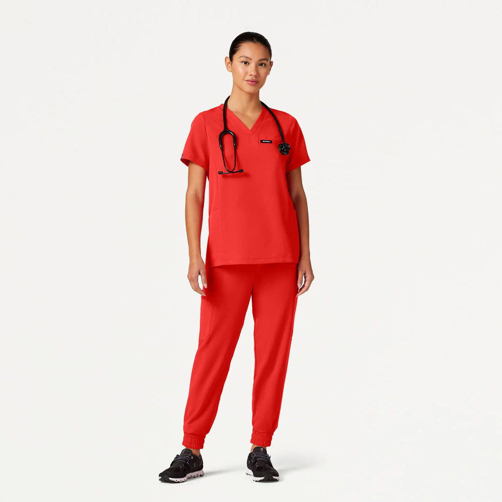 Jaanuu Scrubs Women's Magna 3-Pocket Scrub Top Solar Red | scrub-supply.com