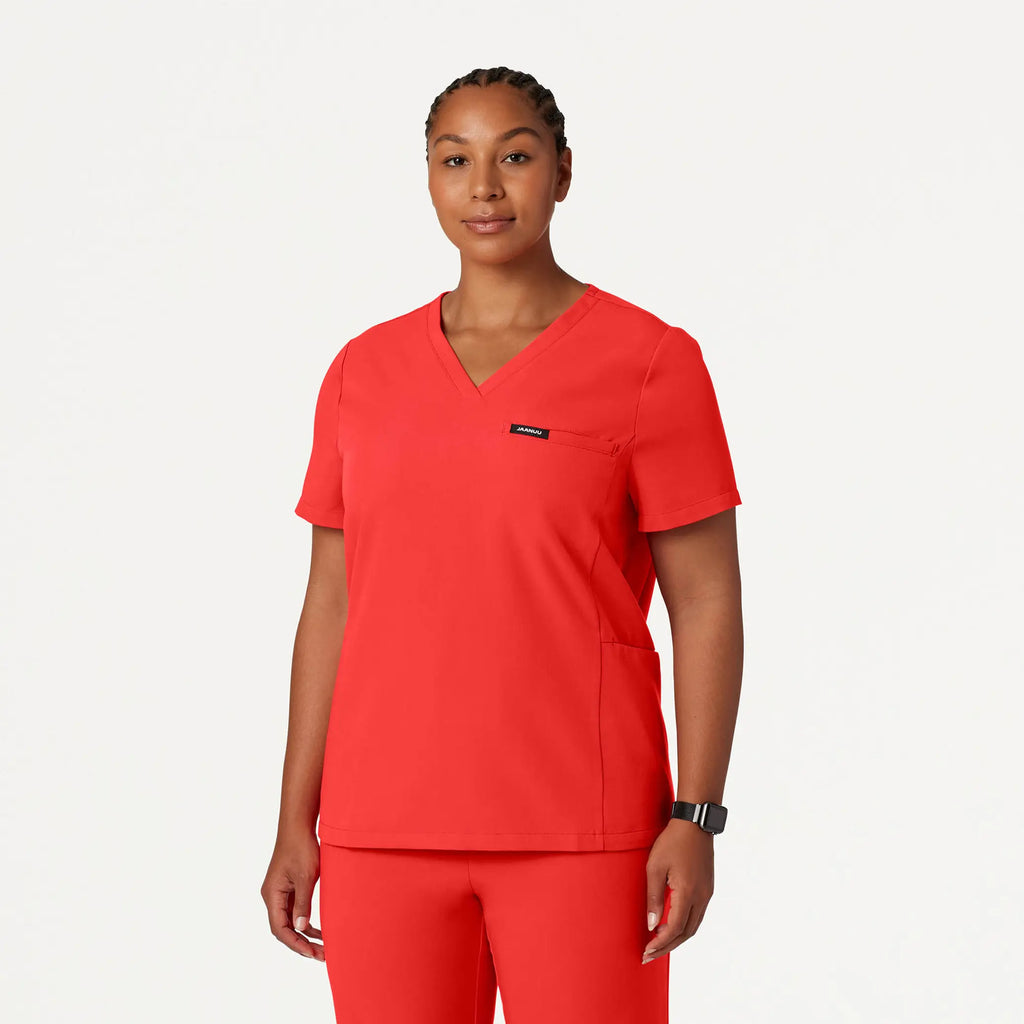 Jaanuu Scrubs Women's Magna 3-Pocket Scrub Top Solar Red | scrub-supply.com