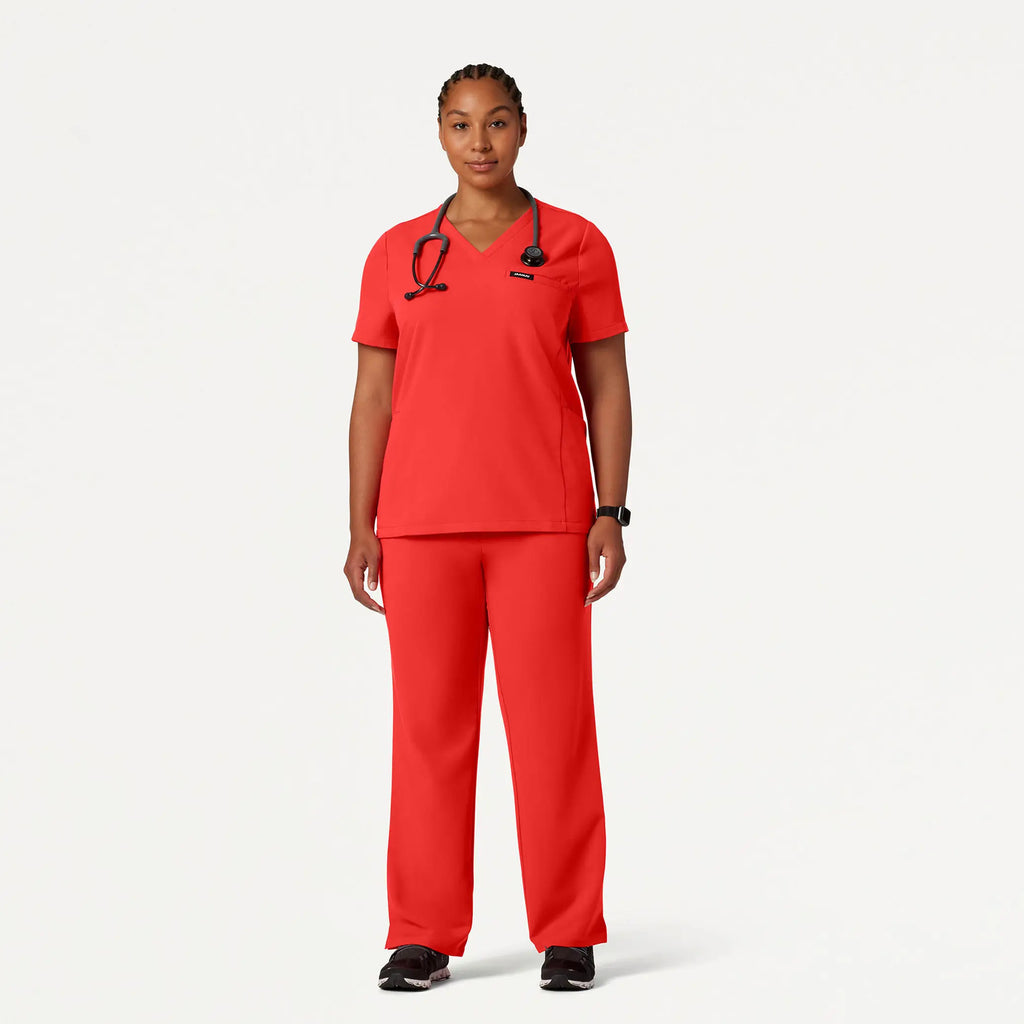 Jaanuu Scrubs Women's Magna 3-Pocket Scrub Top Solar Red | scrub-supply.com