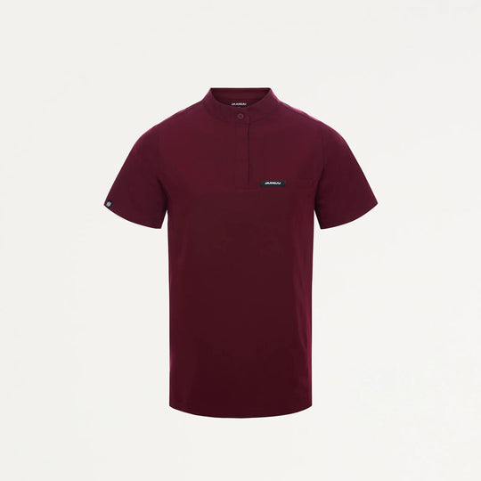 Jaanuu Scrubs Women's Savi Tuck-In Stand-Collar Scrub Top Burgundy | scrub-supply.com