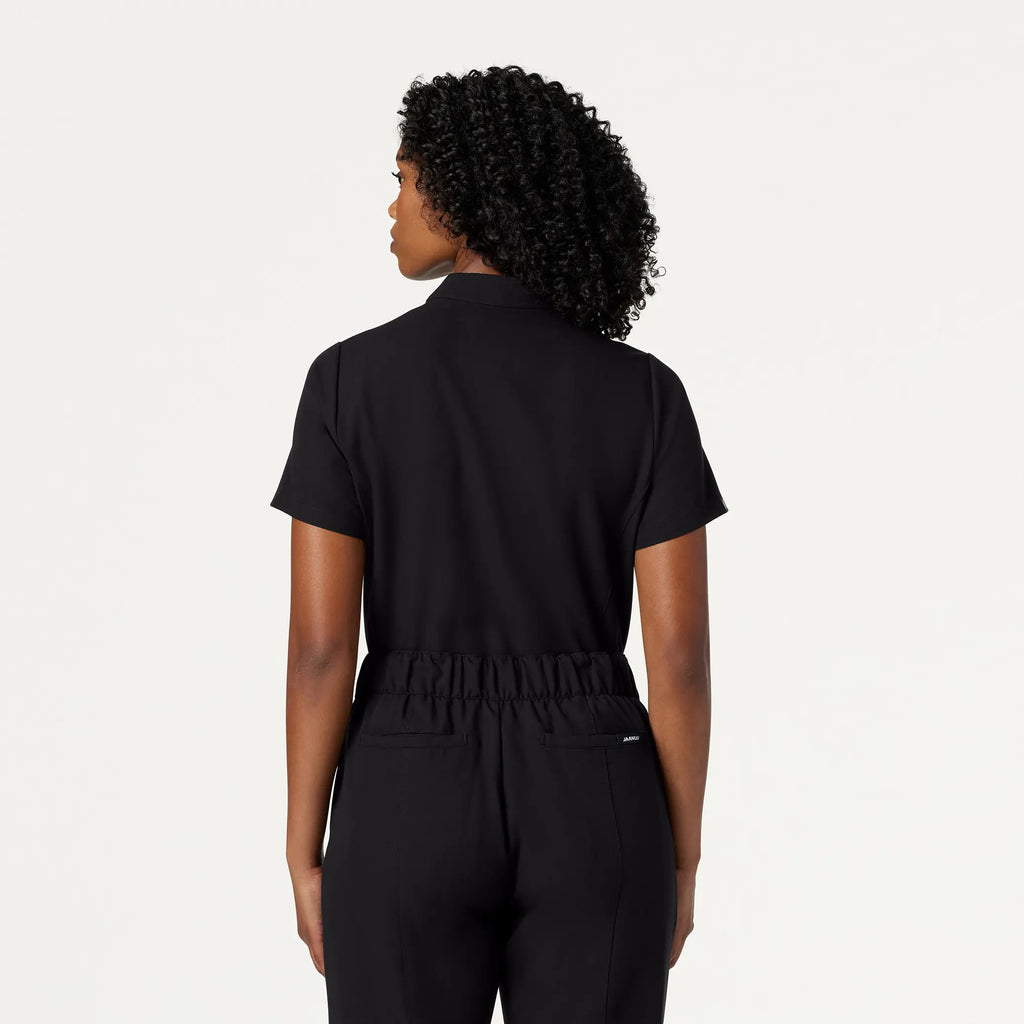 Jaanuu Scrubs Women's Savi Tuck-In Stand-Collar Scrub Top Black | scrub-supply.com