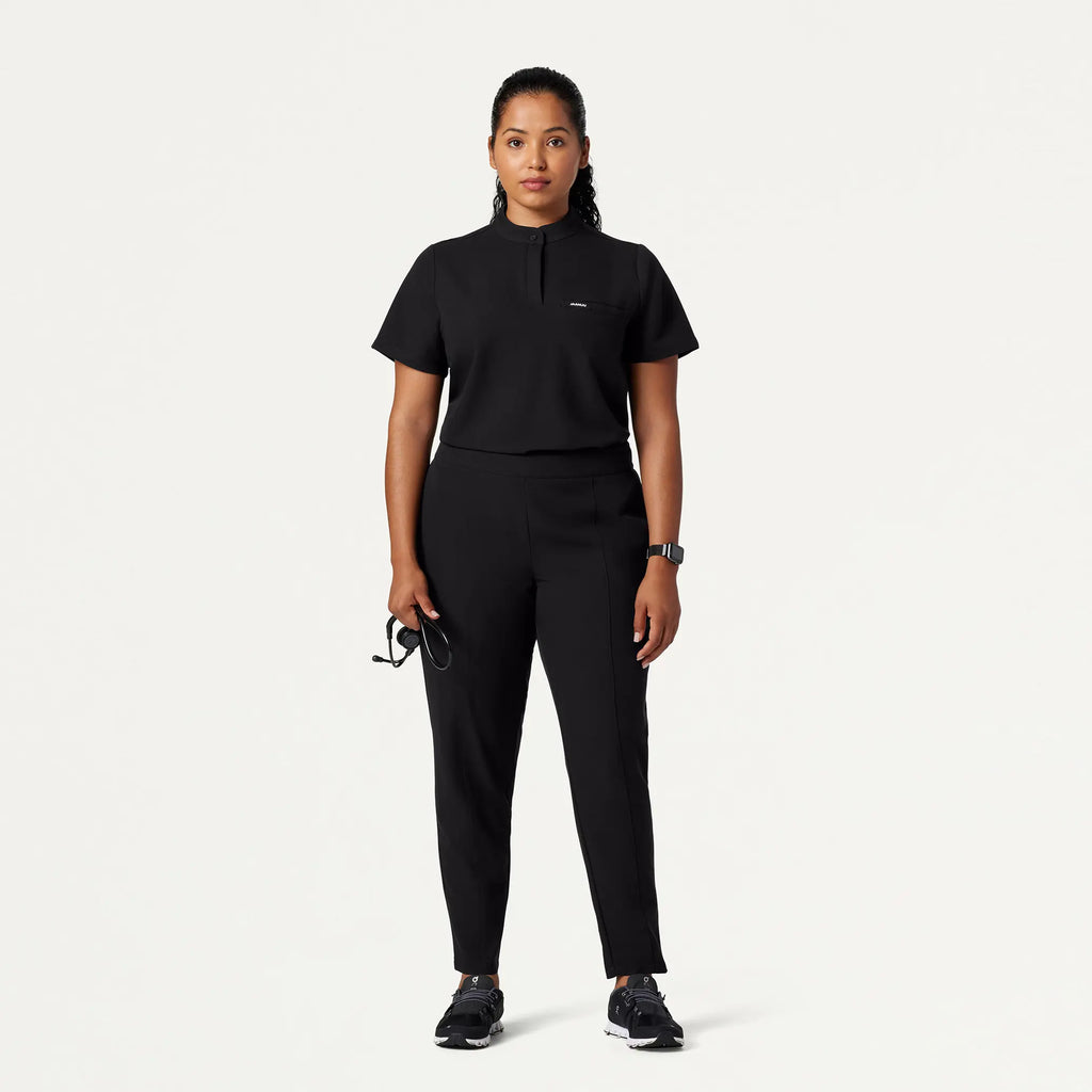 Jaanuu Scrubs Women's Savi Tuck-In Stand-Collar Scrub Top Black | scrub-supply.com