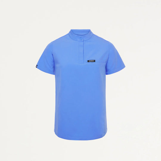 Jaanuu Scrubs Women's Savi Tuck-In Stand-Collar Scrub Top Ceil Blue | scrub-supply.com