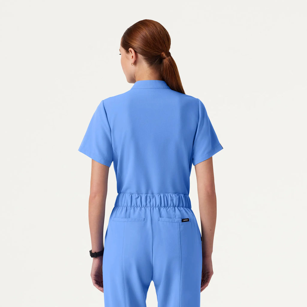 Jaanuu Scrubs Women's Savi Tuck-In Stand-Collar Scrub Top Ceil Blue | scrub-supply.com