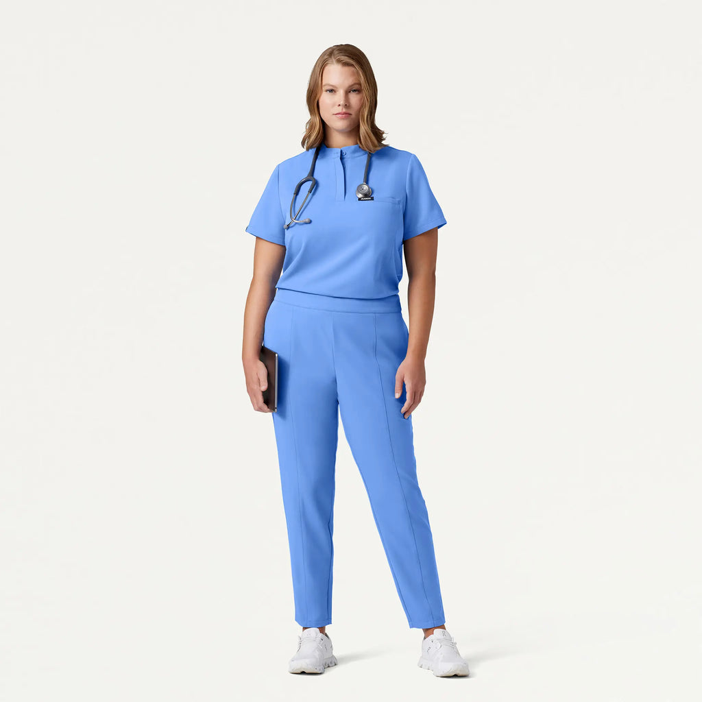 Jaanuu Scrubs Women's Savi Tuck-In Stand-Collar Scrub Top Ceil Blue | scrub-supply.com