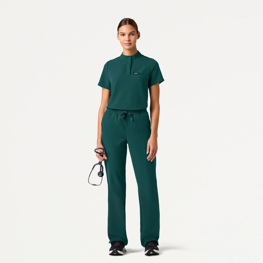 Jaanuu Scrubs Women's Savi Tuck-In Stand-Collar Scrub Top Midnight Green | scrub-supply.com