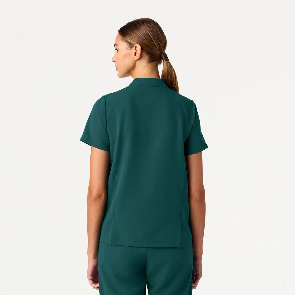 Jaanuu Scrubs Women's Savi Tuck-In Stand-Collar Scrub Top Midnight Green | scrub-supply.com