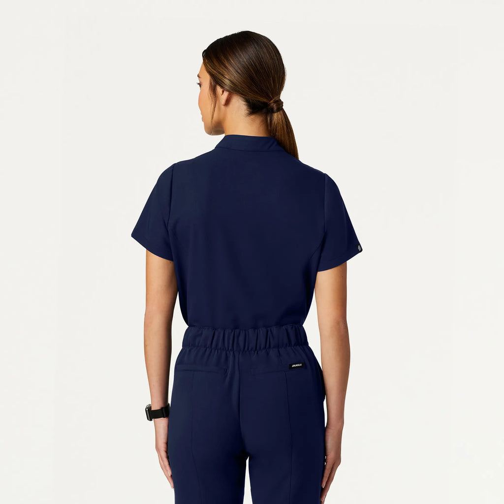 Jaanuu Scrubs Women's Savi Tuck-In Stand-Collar Scrub Top Midnight Navy | scrub-supply.com