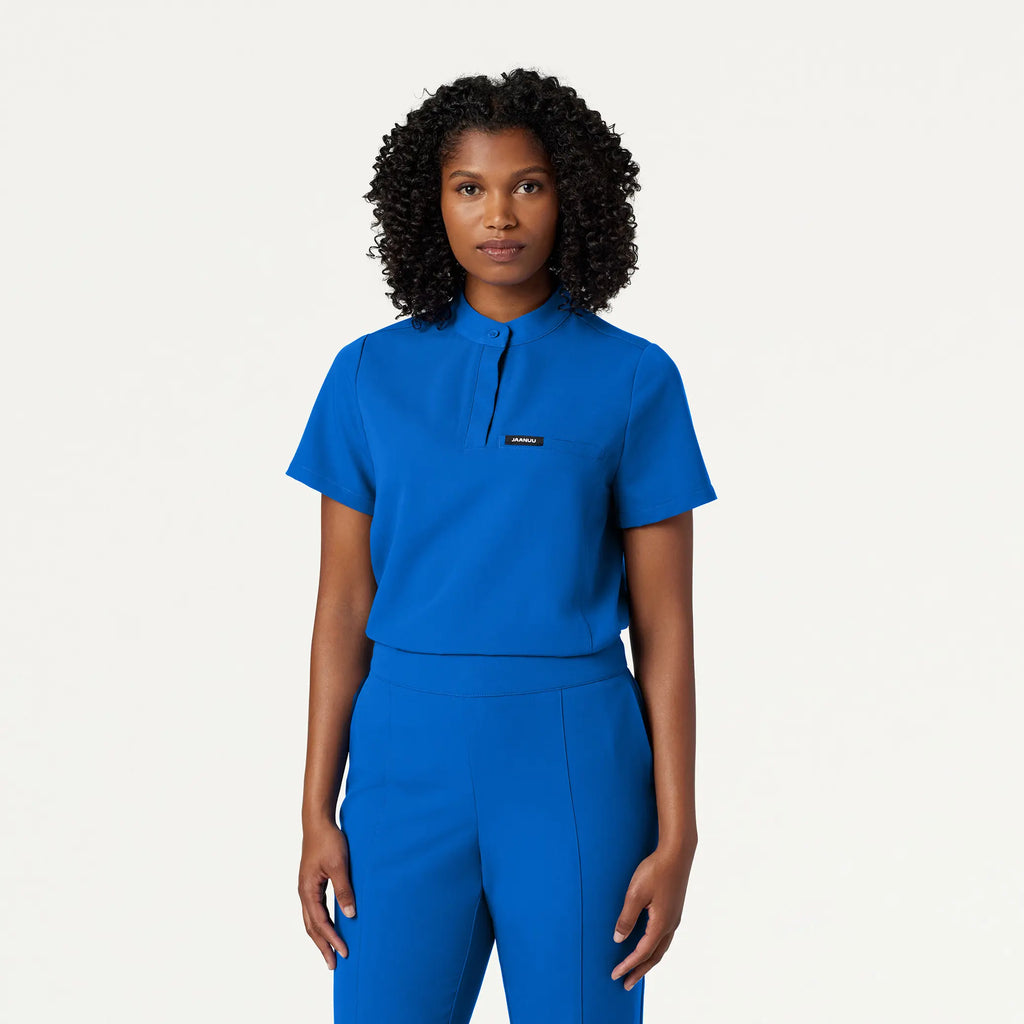 Jaanuu Scrubs Women's Savi Tuck-In Stand-Collar Scrub Top Royal Blue | scrub-supply.com