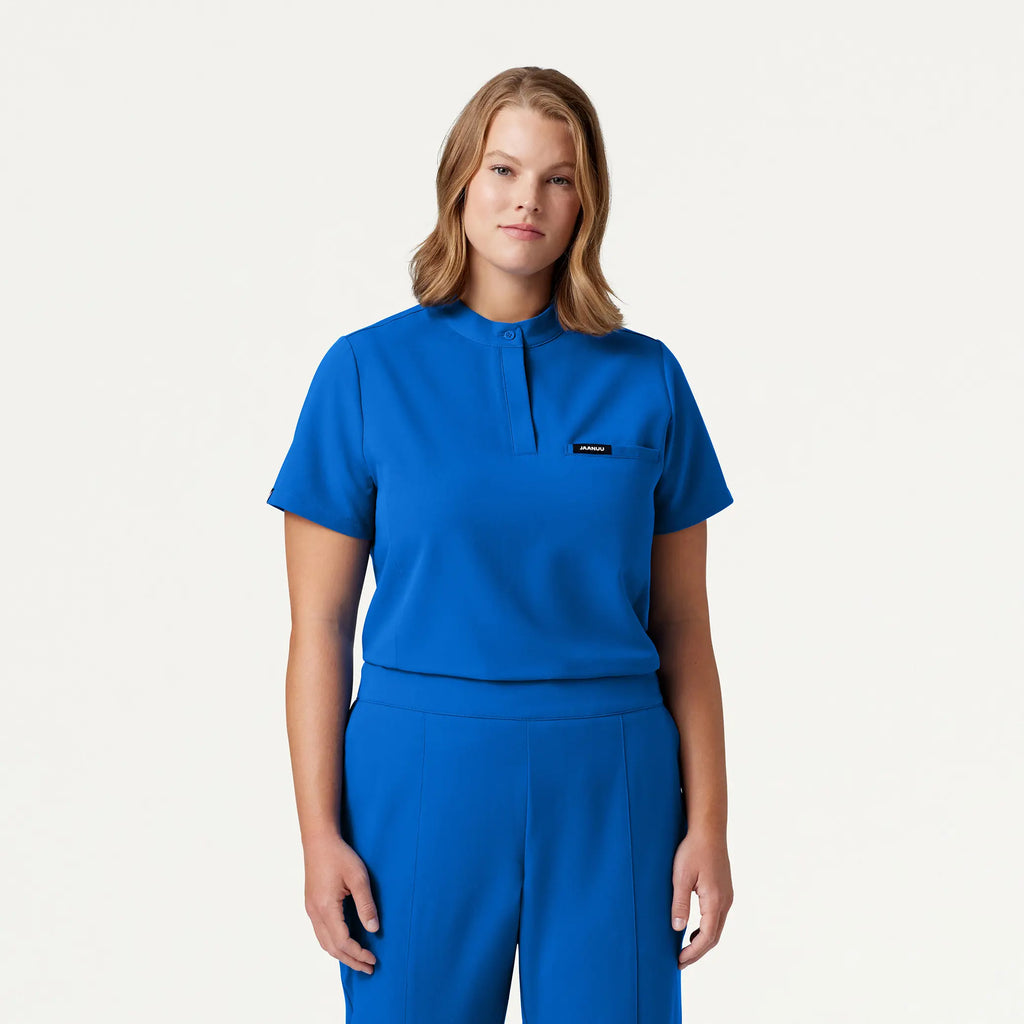 Jaanuu Scrubs Women's Savi Tuck-In Stand-Collar Scrub Top Royal Blue | scrub-supply.com