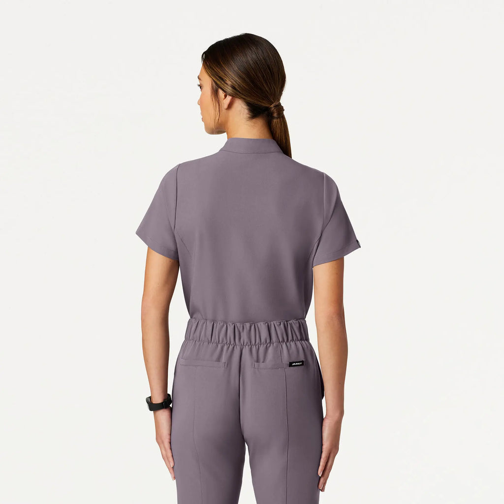 Jaanuu Scrubs Women's Savi Tuck-In Stand-Collar Scrub Top Titanium | scrub-supply.com