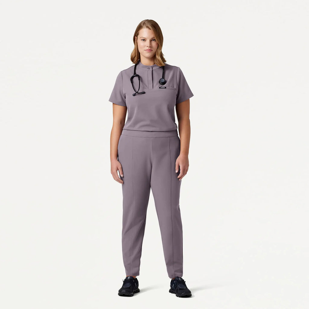 Jaanuu Scrubs Women's Savi Tuck-In Stand-Collar Scrub Top Titanium | scrub-supply.com