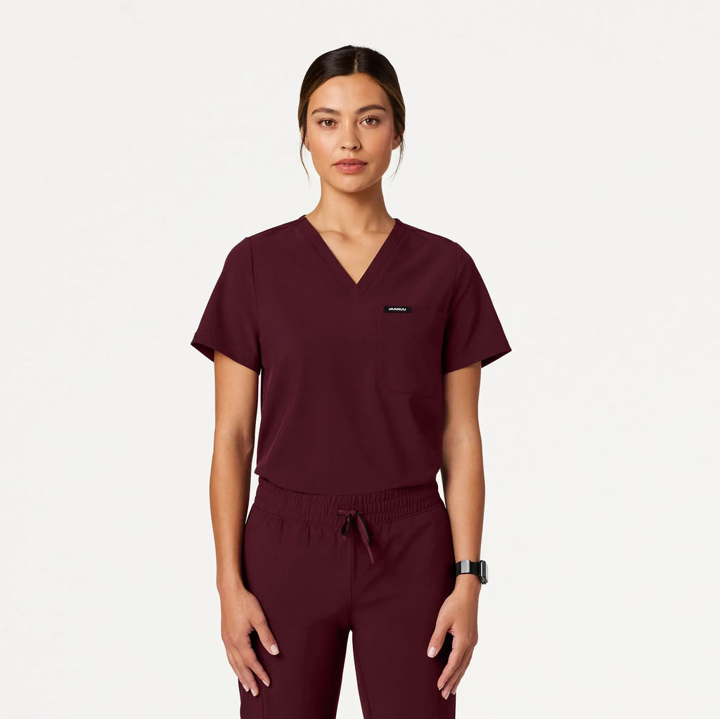 Jaanuu Scrubs Women's Pret 1-Pocket Classic Scrub Top Burgundy | scrub-supply.com