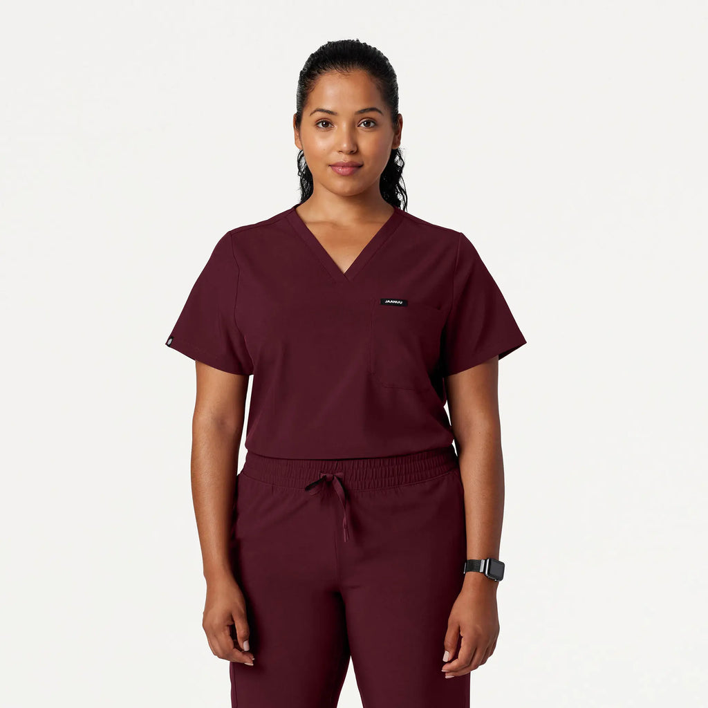 Jaanuu Scrubs Women's Pret 1-Pocket Classic Scrub Top Burgundy | scrub-supply.com