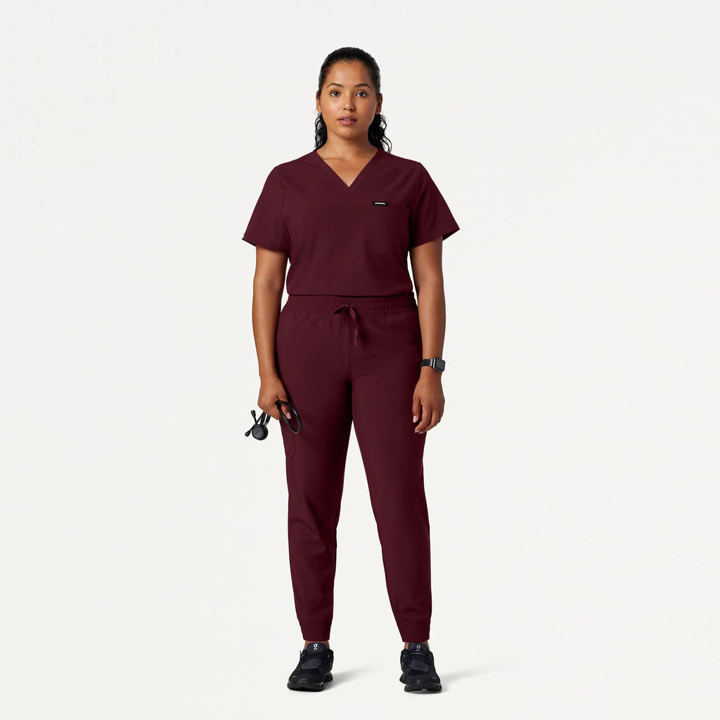 Jaanuu Scrubs Women's Pret 1-Pocket Classic Scrub Top Burgundy | scrub-supply.com