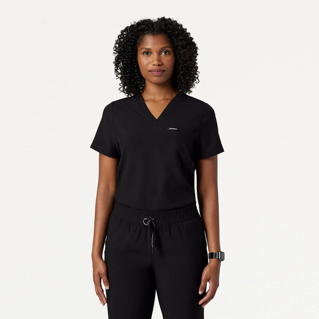 Jaanuu Scrubs Women's Pret 1-Pocket Classic Scrub Top Black | scrub-supply.com