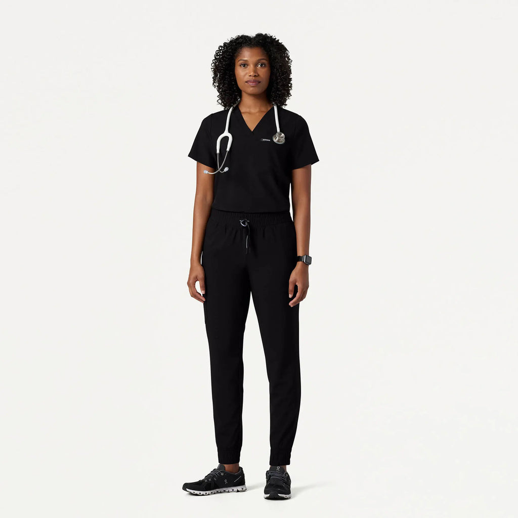 Jaanuu Scrubs Women's Pret 1-Pocket Classic Scrub Top Black | scrub-supply.com