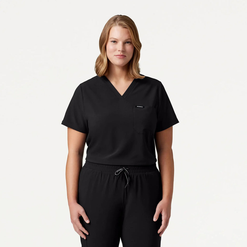 Jaanuu Scrubs Women's Pret 1-Pocket Classic Scrub Top Black | scrub-supply.com