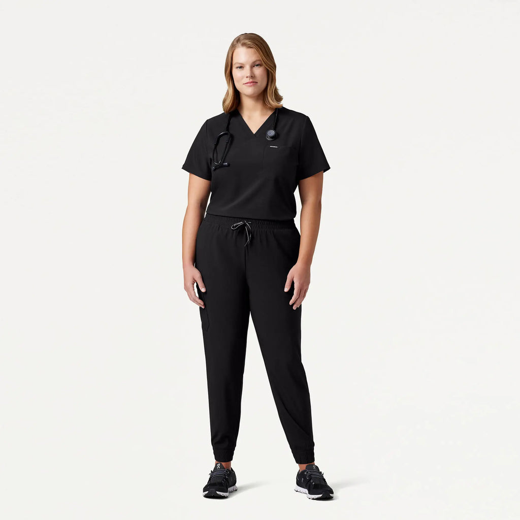 Jaanuu Scrubs Women's Pret 1-Pocket Classic Scrub Top Black | scrub-supply.com