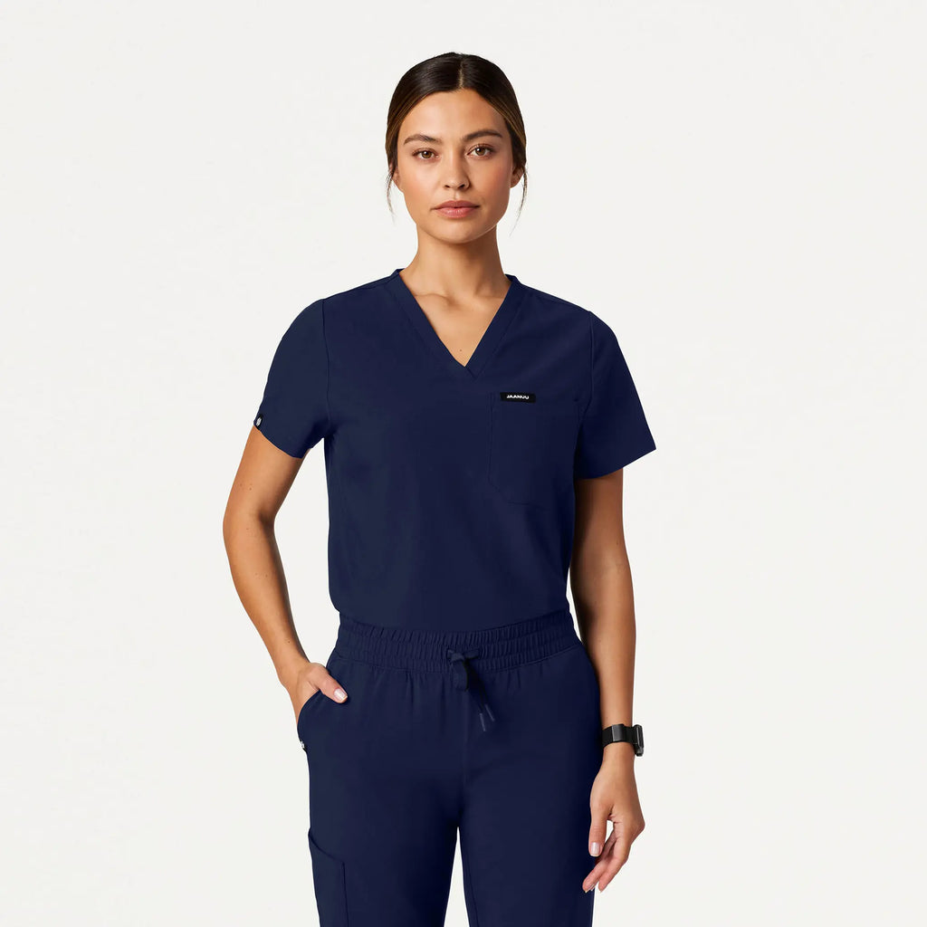 Jaanuu Scrubs Women's Pret 1-Pocket Classic Scrub Top Midnight Navy | scrub-supply.com