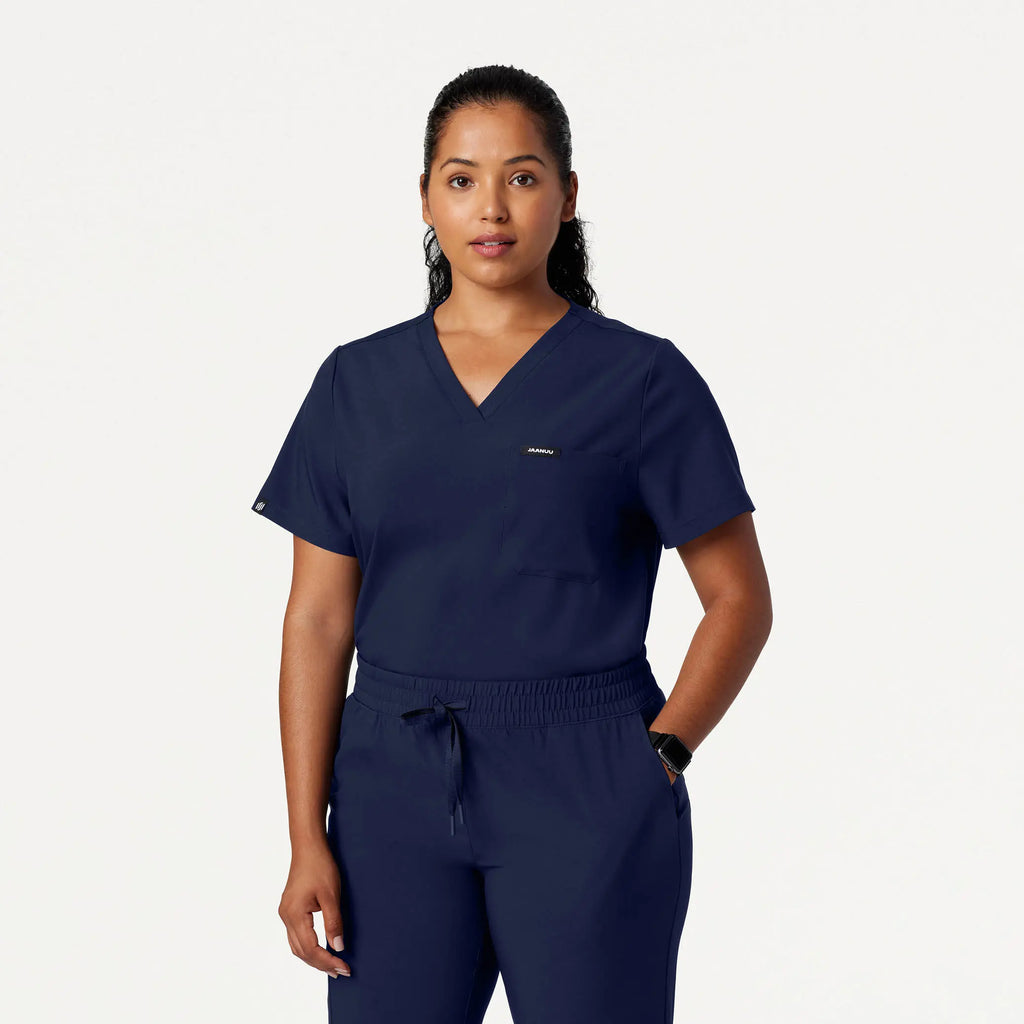 Jaanuu Scrubs Women's Pret 1-Pocket Classic Scrub Top Midnight Navy | scrub-supply.com