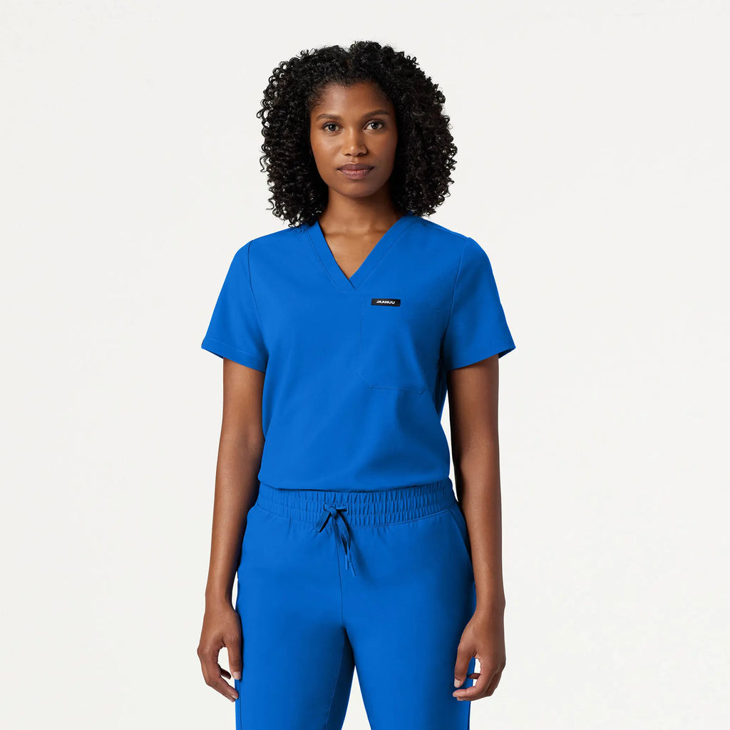 Jaanuu Scrubs Women's Pret 1-Pocket Classic Scrub Top Royal Blue | scrub-supply.com