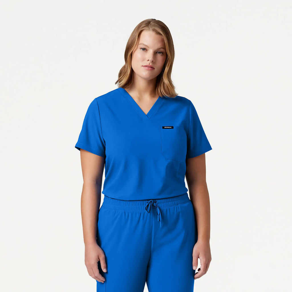 Jaanuu Scrubs Women's Pret 1-Pocket Classic Scrub Top Royal Blue | scrub-supply.com