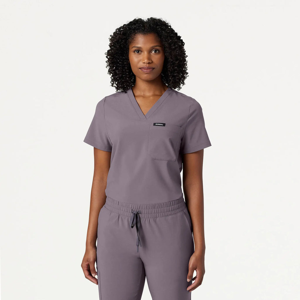 Jaanuu Scrubs Women's Pret 1-Pocket Classic Scrub Top Titanium | scrub-supply.com