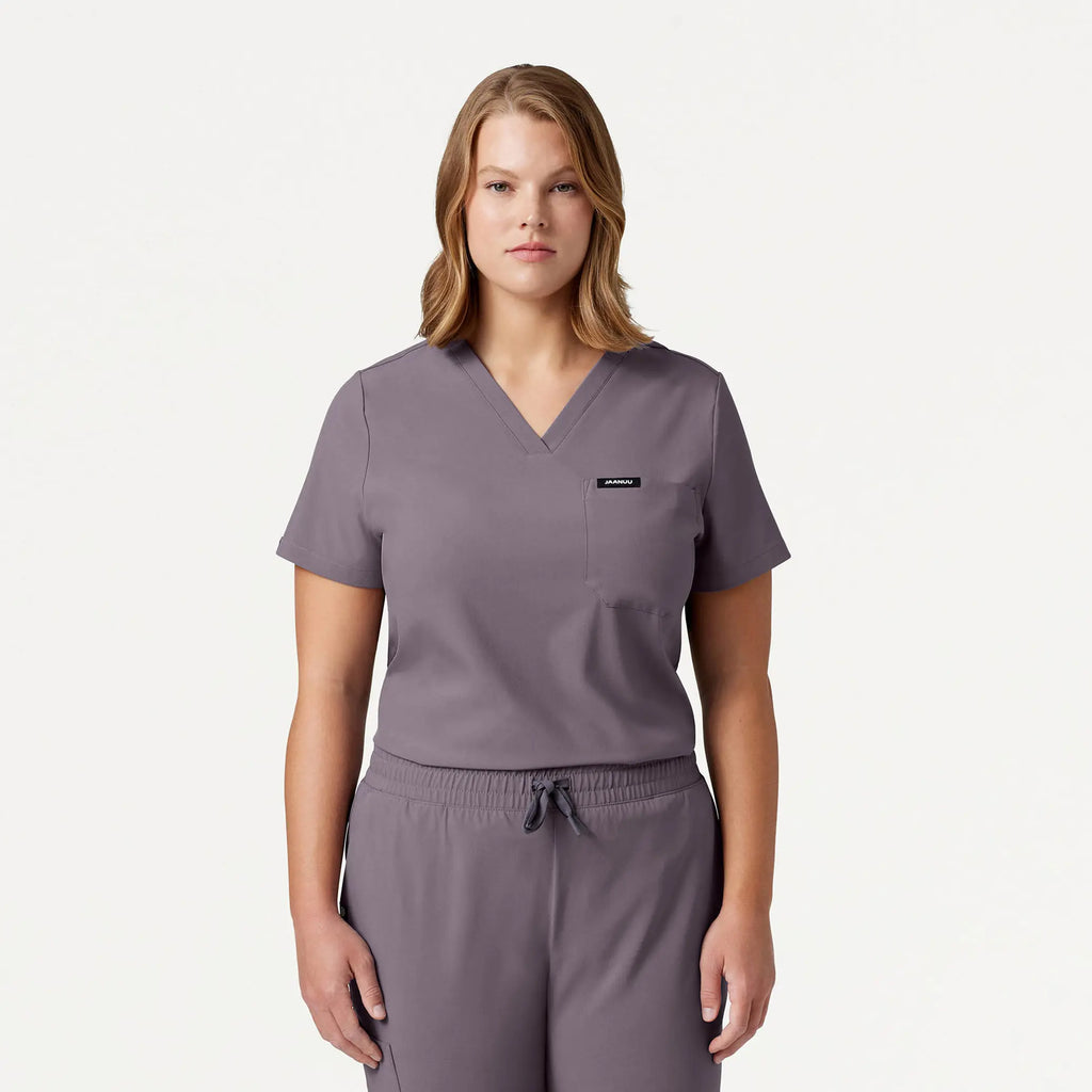 Jaanuu Scrubs Women's Pret 1-Pocket Classic Scrub Top Titanium | scrub-supply.com