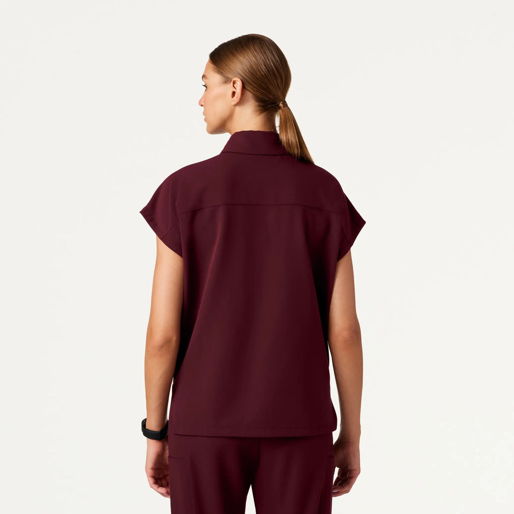 Jaanuu Scrubs Women's Acta Oversized 2-Pocket Scrub Top Burgundy | scrub-supply.com