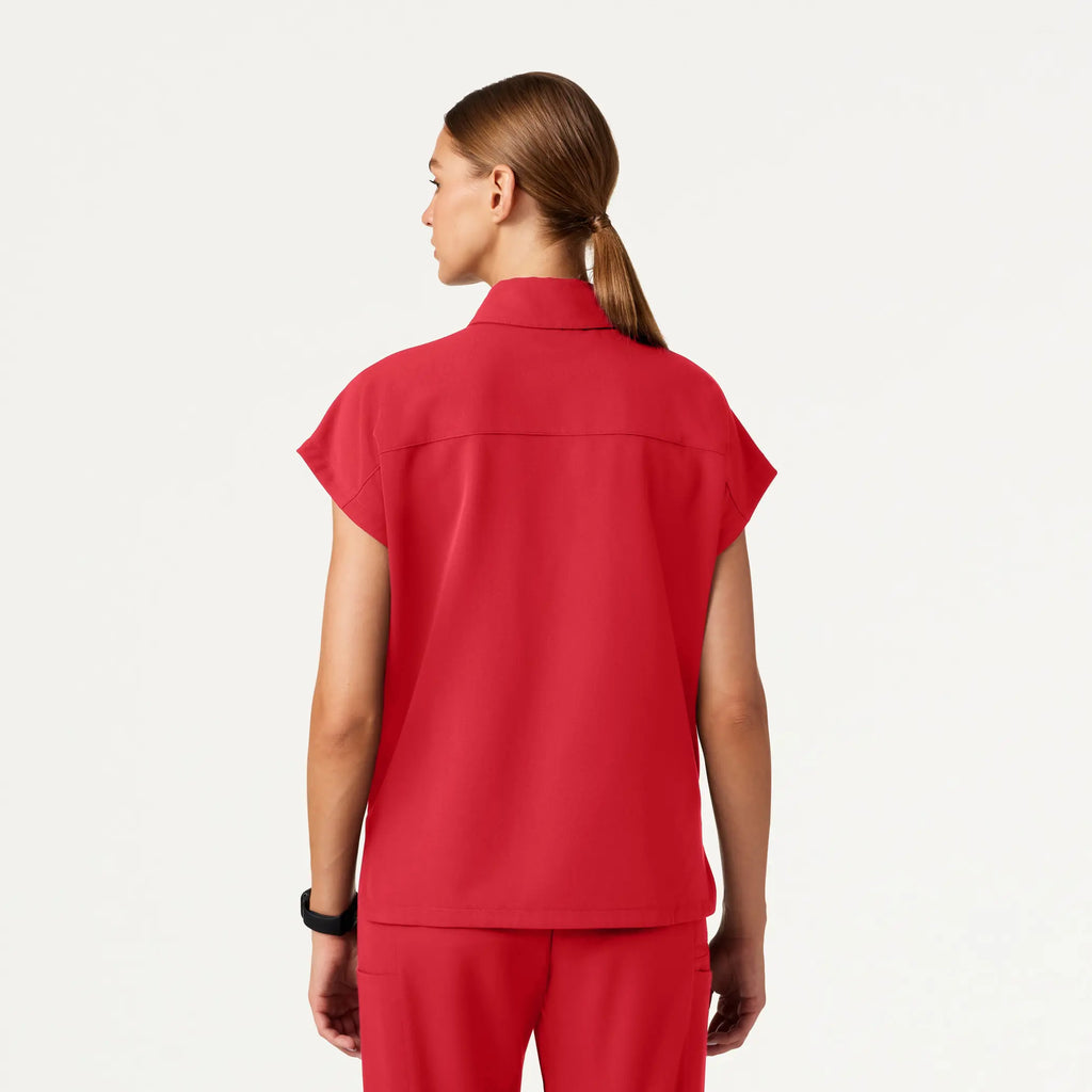 Jaanuu Scrubs Women's Acta Oversized 2-Pocket Scrub Top Brilliant Red | scrub-supply.com