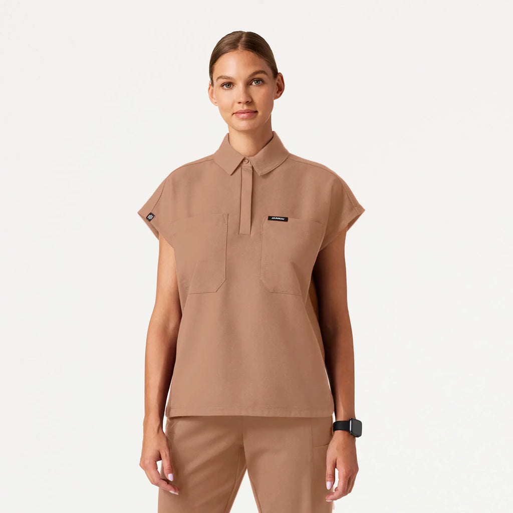 Jaanuu Scrubs Women's Acta Oversized 2-Pocket Scrub Top Clay | scrub-supply.com