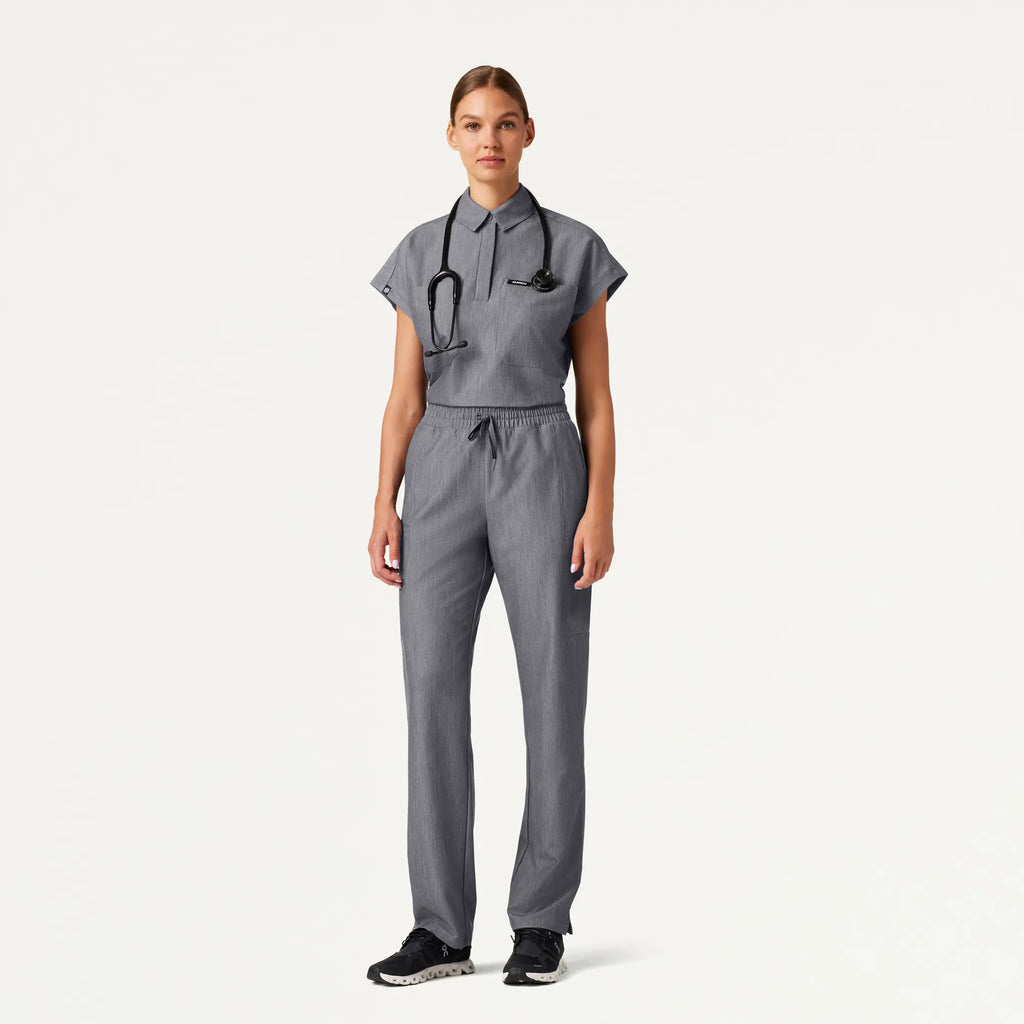 Jaanuu Scrubs Women's Acta Oversized 2-Pocket Scrub Top Heather Gray | scrub-supply.com