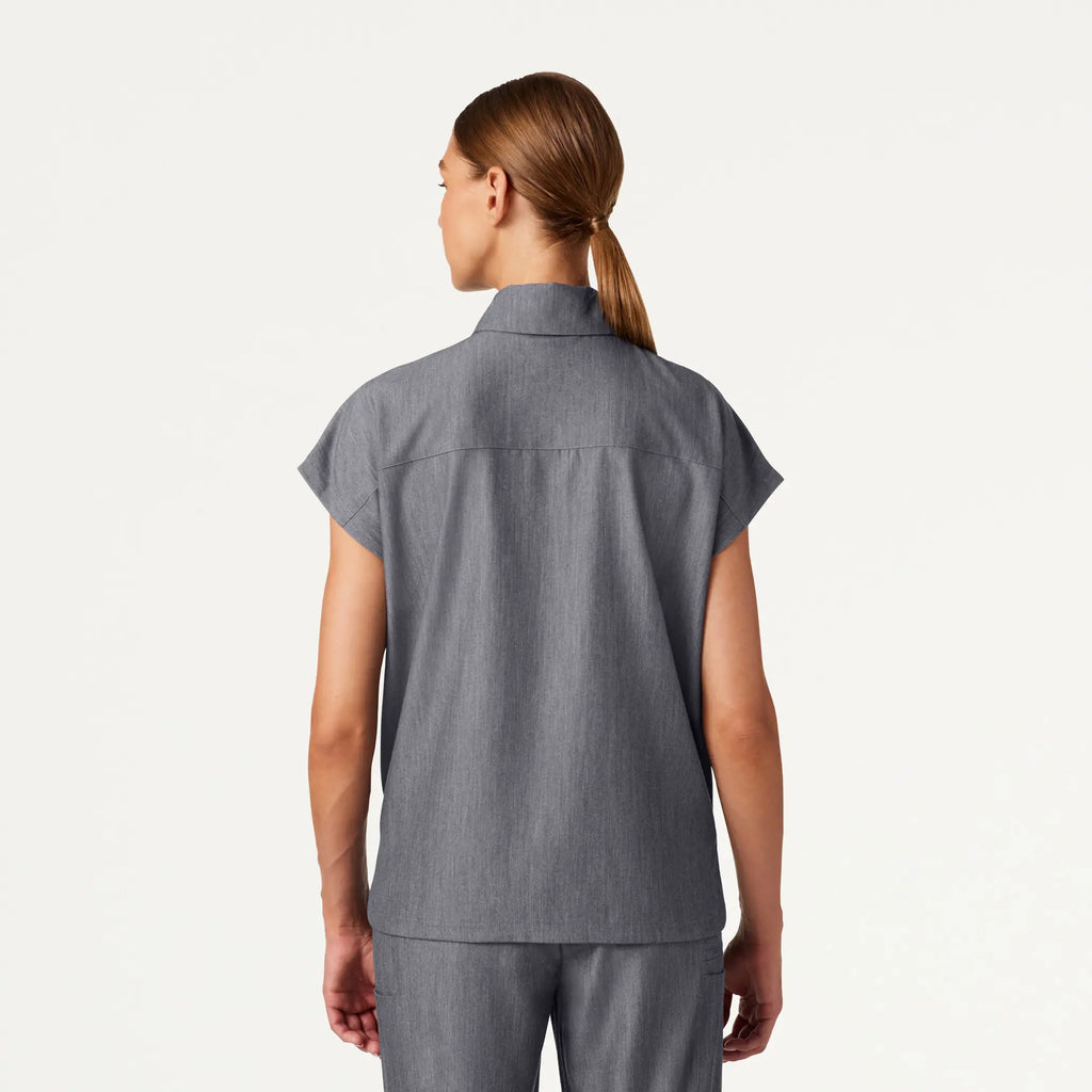 Jaanuu Scrubs Women's Acta Oversized 2-Pocket Scrub Top Heather Gray | scrub-supply.com