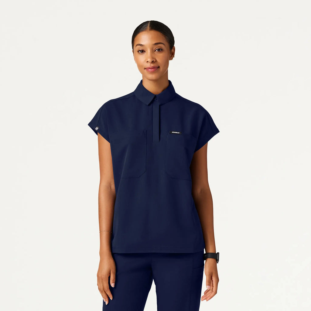 Jaanuu Scrubs Women's Acta Oversized 2-Pocket Scrub Top Midnight Navy | scrub-supply.com