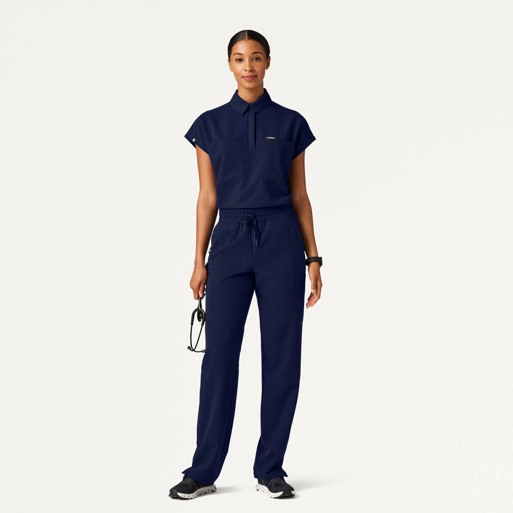 Jaanuu Scrubs Women's Acta Oversized 2-Pocket Scrub Top Midnight Navy | scrub-supply.com