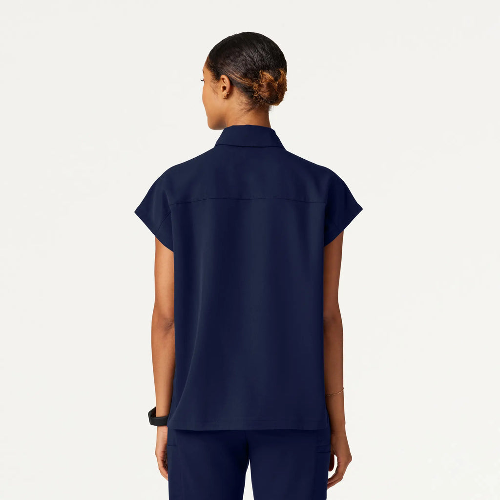 Jaanuu Scrubs Women's Acta Oversized 2-Pocket Scrub Top Midnight Navy | scrub-supply.com