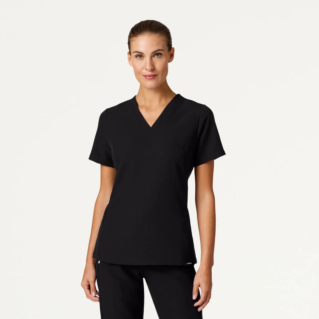 Jaanuu Scrubs Women's Carte Slim 2-Pocket Scrub Top Black | scrub-supply.com