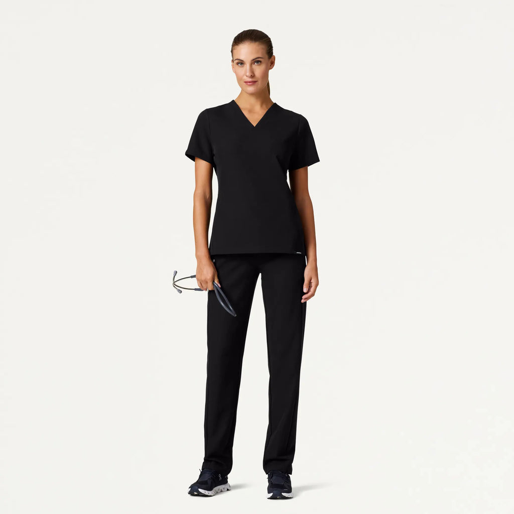 Jaanuu Scrubs Women's Carte Slim 2-Pocket Scrub Top Black | scrub-supply.com